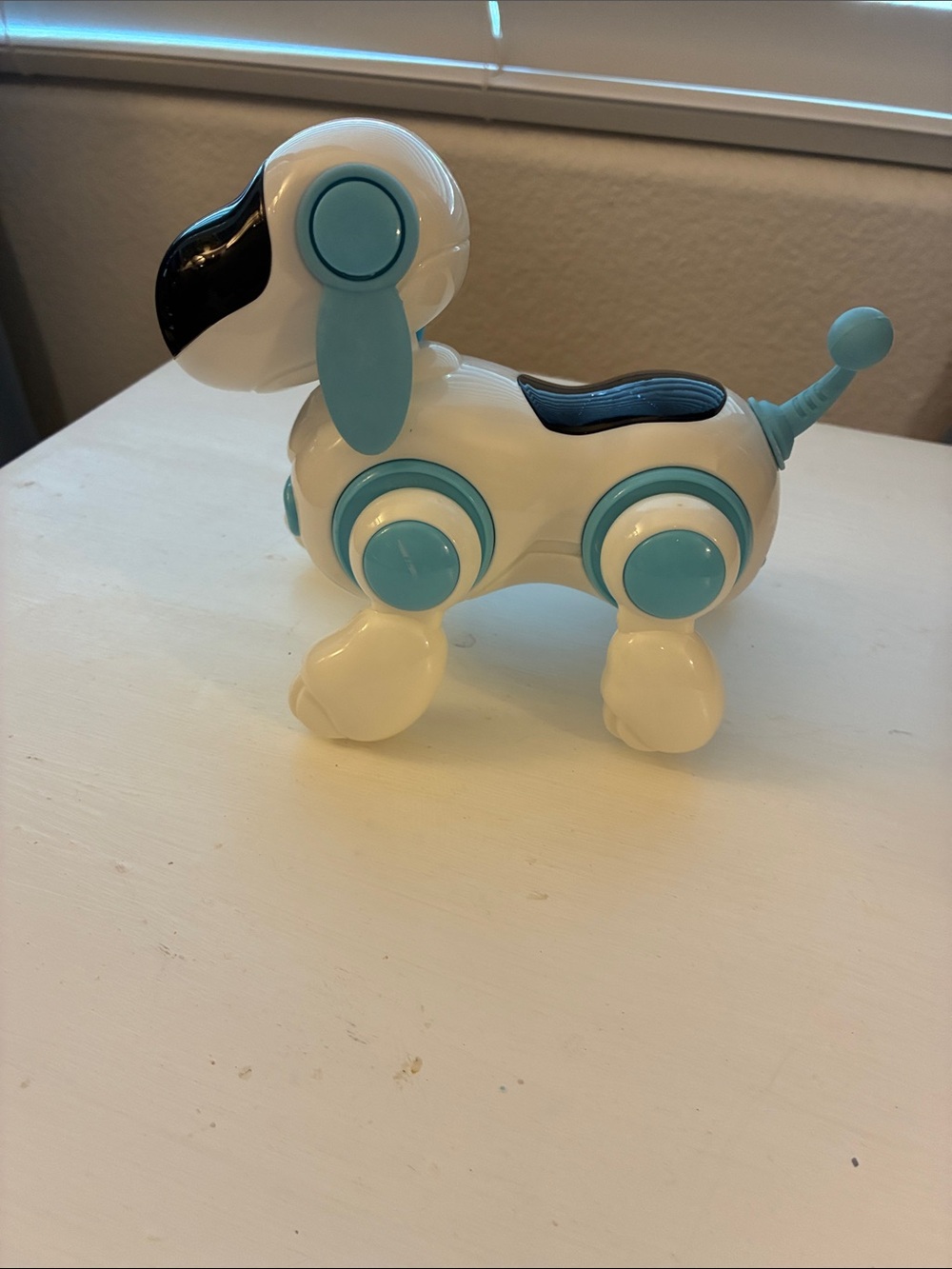 Interactive White and Light Blue Robotic Dog Toy for Kids